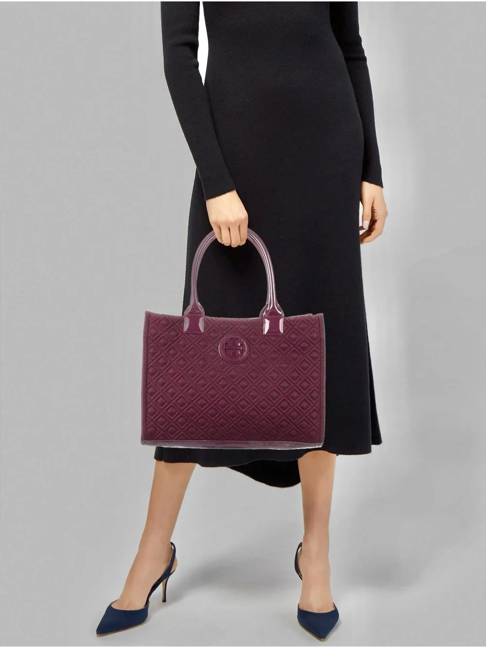 Tory Burch Marion wine quilted tote purse